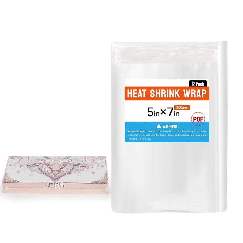 R-PACK Heat Shrink Bags, 200 Pieces 5x7" Heat Shrink Wrap for Book, Bath Bombs, Bags, Jars and Homemade DIY Projects - Image 1